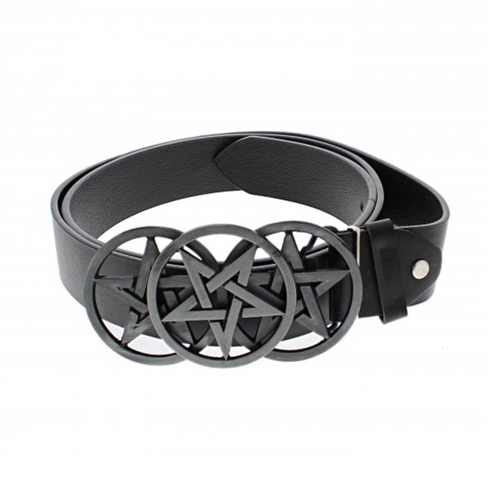 Ceinture en PU avec triple boucle pentagramme noire